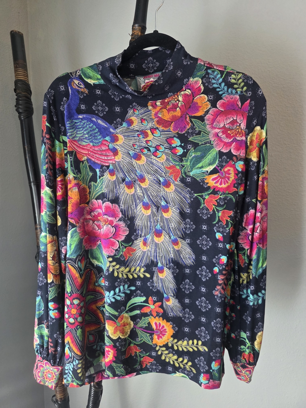 Johnny Was Peacock Print Long Sleeve Blouse WORN TWICE/ Pristine Condition